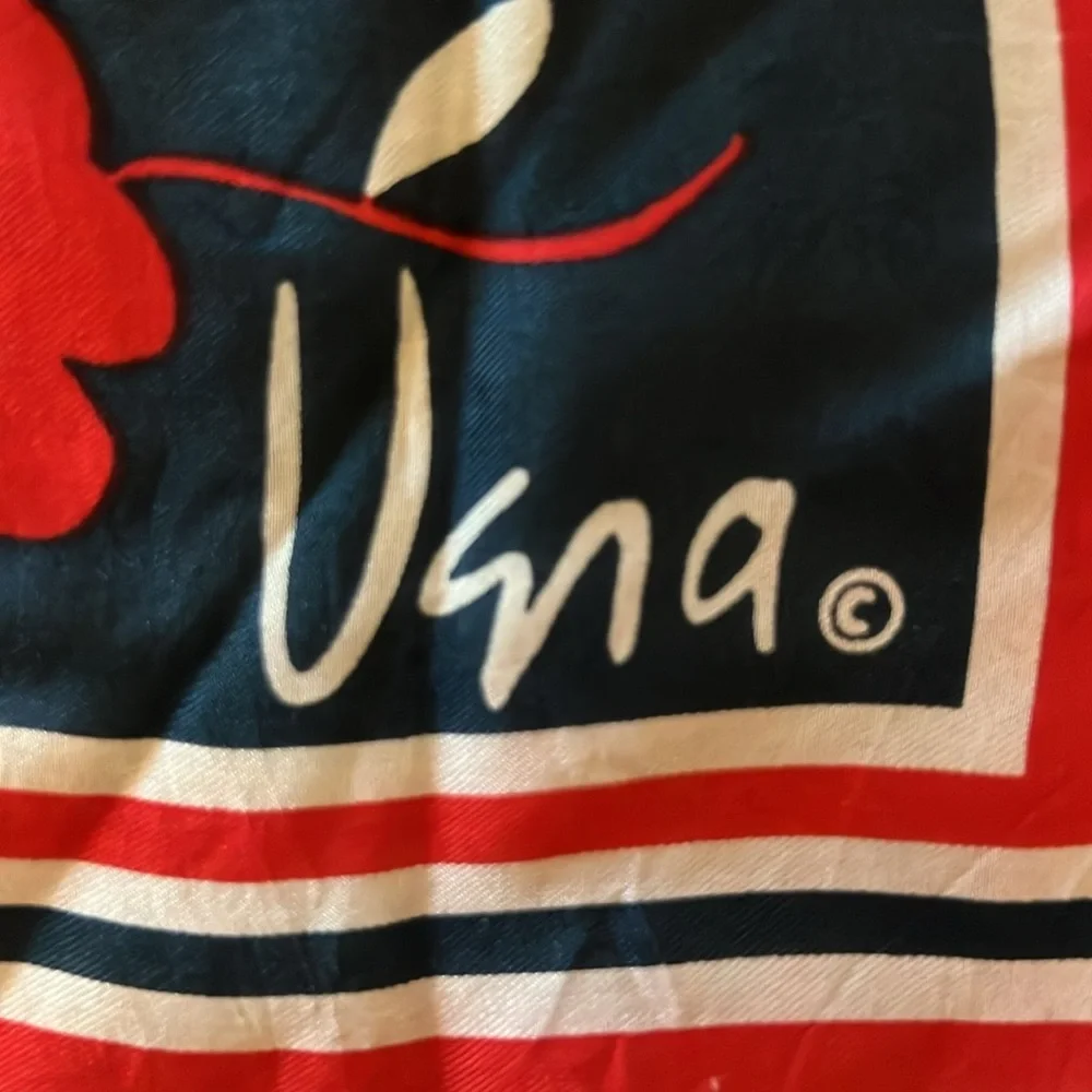 VINTAGE SCARF 70s VERA silk navy red white rolled edge  patriotic USA - Picture 4 of 6